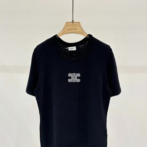 26 Celine Round Neck Letter Logo Simple Thin Casual Knitted Short-Sleeve T-Shirt